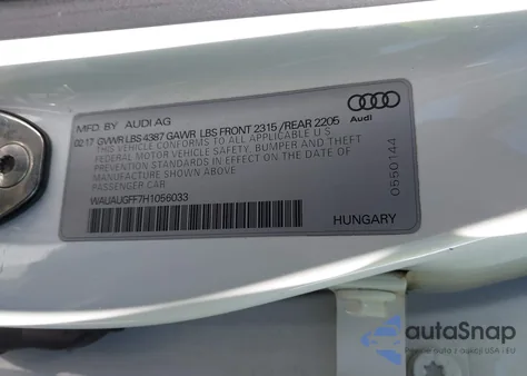 2017 Audi A3 2.0T Premium z USA, uszkodzony, nr VIN WAUAUGFF7H1056033